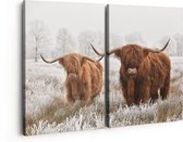Artaza Canvas Schilderij Tweeluik Twee Schotse Hooglander Koeien In De Wei - 160x120 - Groot - Foto Op Canvas - Canvas Print