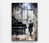 woonkamer schilderij - schilderij piano - muziek schilderij - vintage schilderij - dibond schilderij - zwart wit schilderij - 80 x 120 cm 6mm