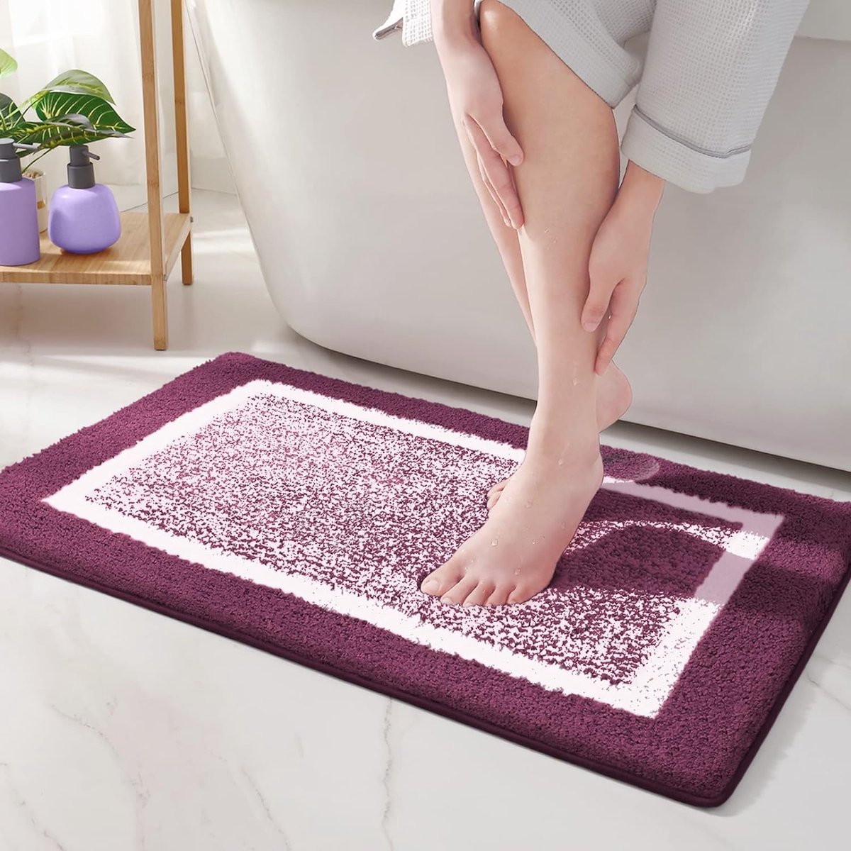 badmat, 40 x 60 cm, badkamertapijt, antislip, zachte badmat, machinewasbaar, microvezel, absorberend tapijt voor badkamer (paars)