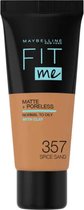 Maybelline New York - Fit Me Matte + Poreless Foundation - 357 Spiced Sand - Medium Dekkende Foundation met Matte Finish voor de Normale tot Vette Huid - 30 ml