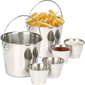 Set of 6 Snack Bowl with Dip Bowl, Chip Bowl for Serving Snacks and Finger Food, Snack Bucket with Handle and Sauce Pots (Chip Bucket, 02 Pieces)