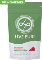 Live Puri - Aardbei eiwitpoeder ongezoet - Suikervrij en zonder zoetstof - 3 pure ingredienten - Op basis van verse melk - Heerlijke aardbei eiwitshake