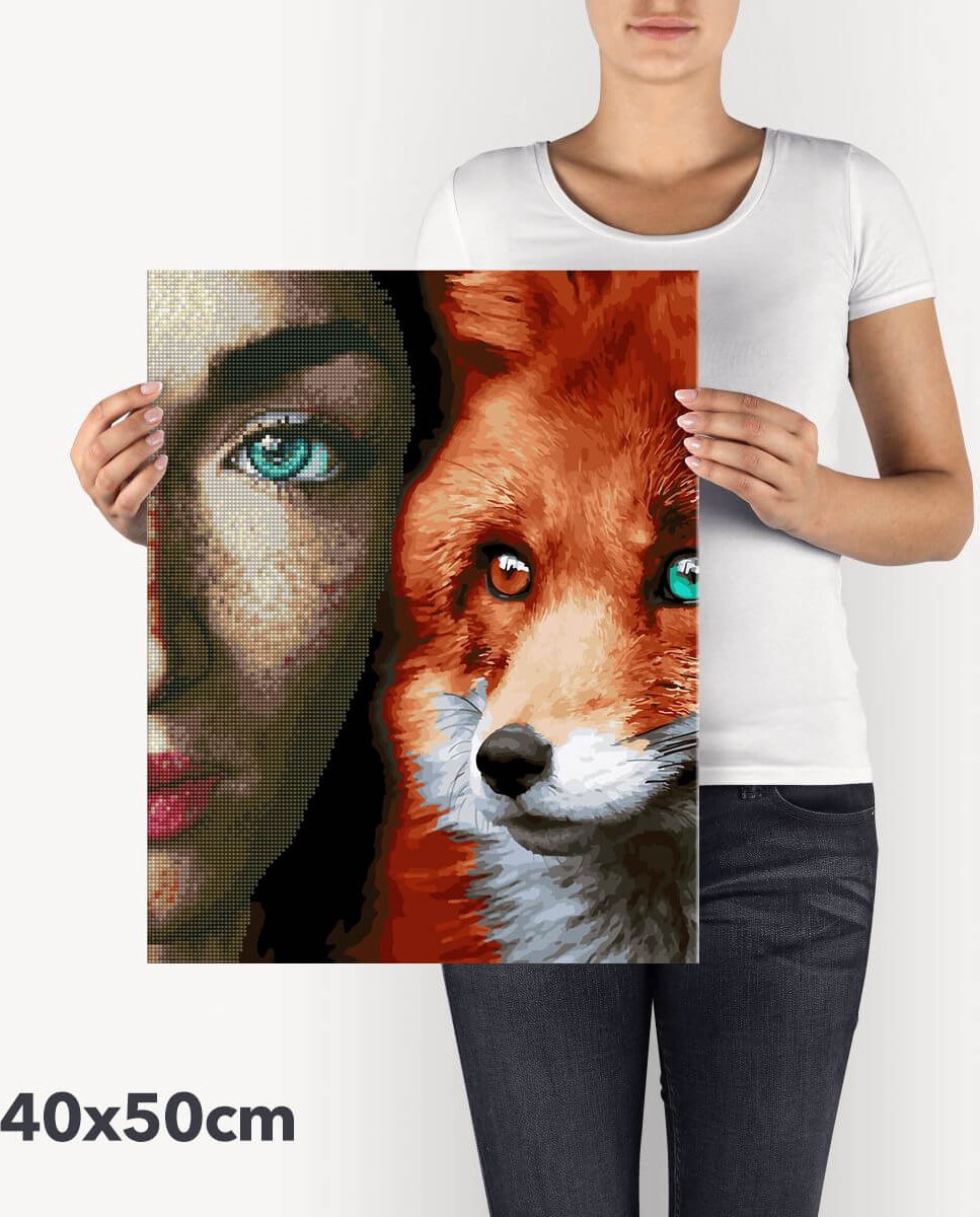 Schilderen Op Nummer Volwassenen DIY Hybrid Paint By Number Diamond Painting - Compleet Hobby Pakket op Frame met Vernis - ®Arty Bee - Vos Dame - 40x50cm — afbeelding 7