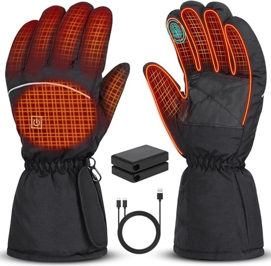 Verwarmbare handschoenen voor heren en dames, oplaadbaar, 3-traps verwarmde skihandschoenen met 7 V, 5000 mAh, type C