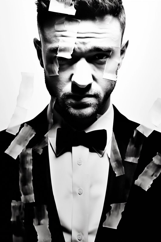 Justin Timberlake Poster | Zwart Wit Poster | Amerikaanse Zanger | Muziekposter | NSYNC | Filmposter | 61x91cm | Wanddecoratie | Muurposter | WV | Geschikt om in te lijsten