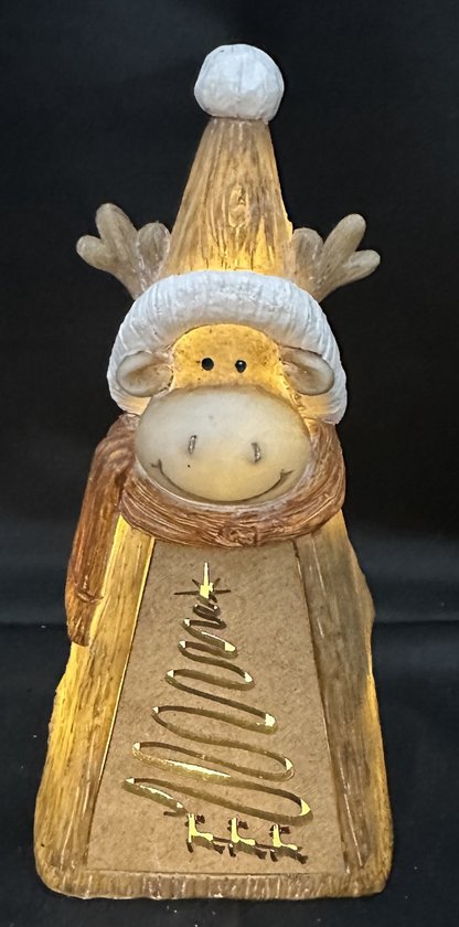 Statue de Noël "aspect bois" Renne avec LED - LED blanc chaud - aspect bois - polyrésine - hauteur 17x9x5 cm - Décoration de Noël - Accessoires de maison