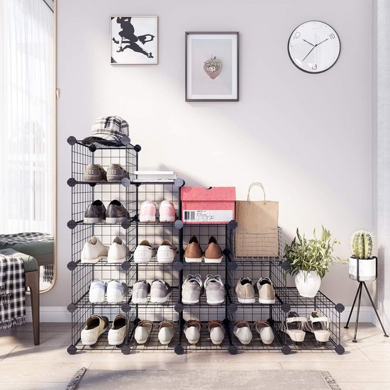 Modular Shoe Rack System DIY Shoe Rack 15 16 Cube Metal Wire Storage System Modular Bolt Rack ...