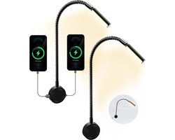LUSQ® LQ53 - Leeslamp Bed met Dimfunctie - Bedlampjes leeslampjes Volwassenen Slaapkamer - Leeslampje Boxspring - Hoofdbord Bedlampje - Met USB - laadpoort