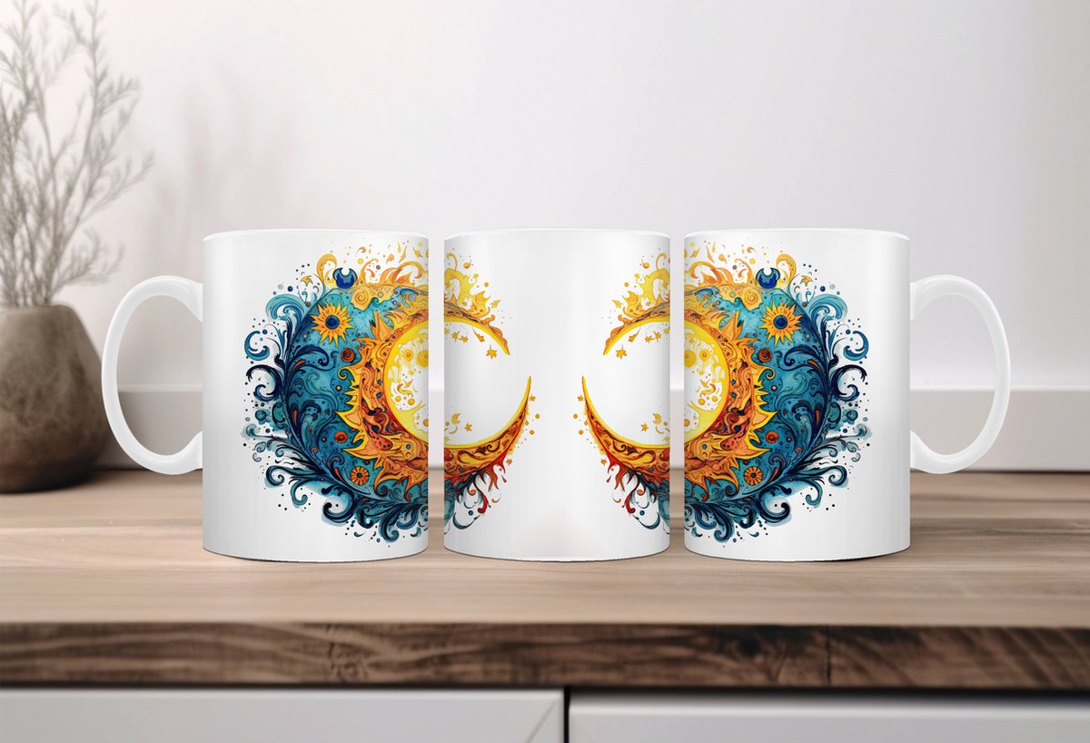 Auqarel koffiemok Zon en Maan 2