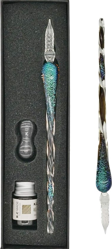 GC Glasfeder-2 glazen pennen, 12 kleurrijke inkten, 1 penhouder en 1 reinigingsbeker - voor wenskaarten, handtekeningen, kalligrafie, schrijven, decoratie, cadeau GC-16 GC Glasfeder-2 glazen pennen, 12 kleurrijke inkten, 1 penhouder en 1 reinigingsbeker - voor wenskaarten, handtekeningen, kalligrafie, schrijven, decoratie, cadeau GC-16