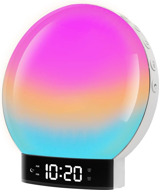 Caliber Wekker met oplaadstation - Digitale wekker met Wake Up Light - Wekker met licht - Dimbare LED-display - Zwart - 140 x 100 x 75 mm