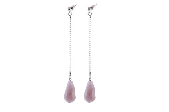 Behave Oorbellen - oorhangers - natuursteen - zacht roze - beige - creme kleur - 10cm