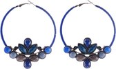 Behave Oorbellen - oorringen - blauw - steentjes - design - dames - 7.5 cm
