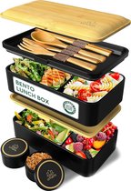 Lunchbox voor volwassenen, 1,2 liter, met bestek, 2 sauscontainers als broodtrommels, salade, snack bento box, lekvrij, broodtrommel voor volwassenen, incl. accessoires,