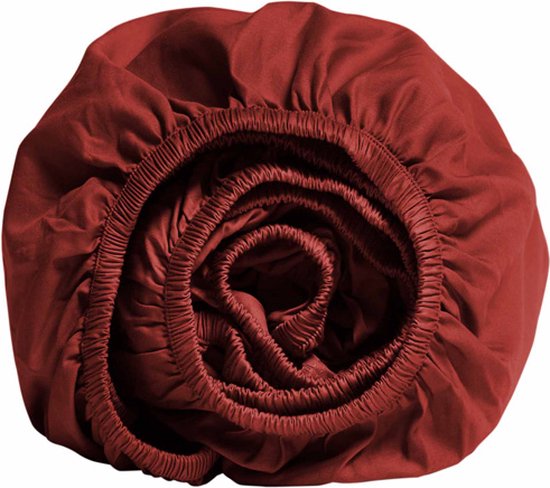 Drap-housse Yumeko satin de coton rouge rayonnant 180x200x30 - Bio, éco & équitable
