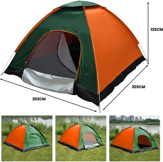 HAUSPROFI Pop-up Campingtent – 3-persoons Koepeltent, Automatisch, Waterdicht & Winddicht, 4 Seizoenen