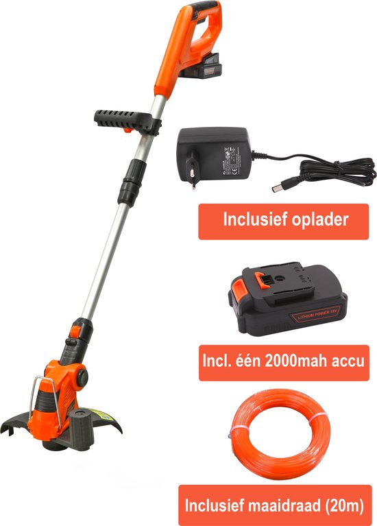 Kibani accu grastrimmer 18V - inclusief 2000mAh li-ion accu en 20m maaidraad - snoerloos - lichtgewicht - bosmaaier - kantenmaaier