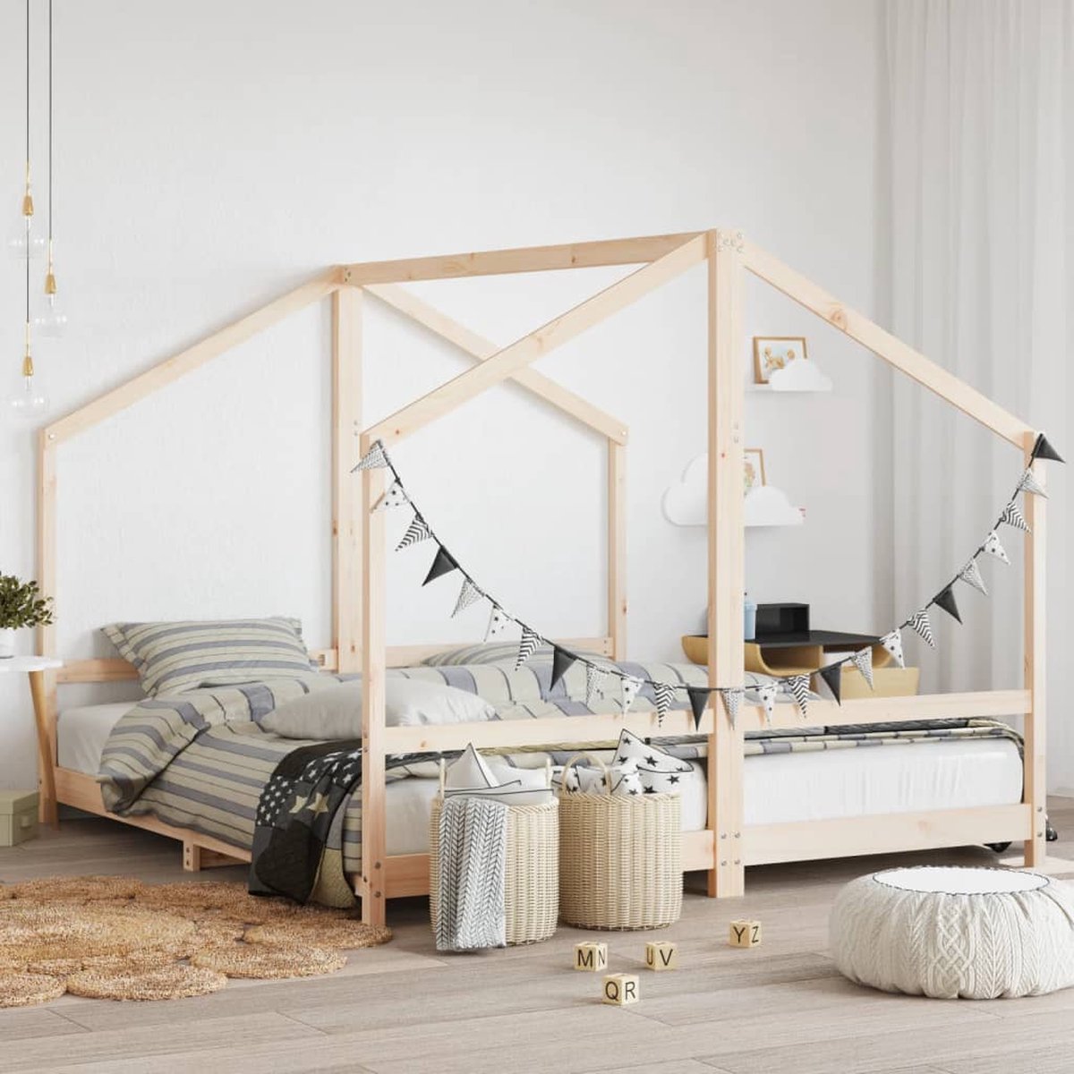 vidaXL Kinderbedframe - 2x(90x200) - cm - massief - grenenhout naturel