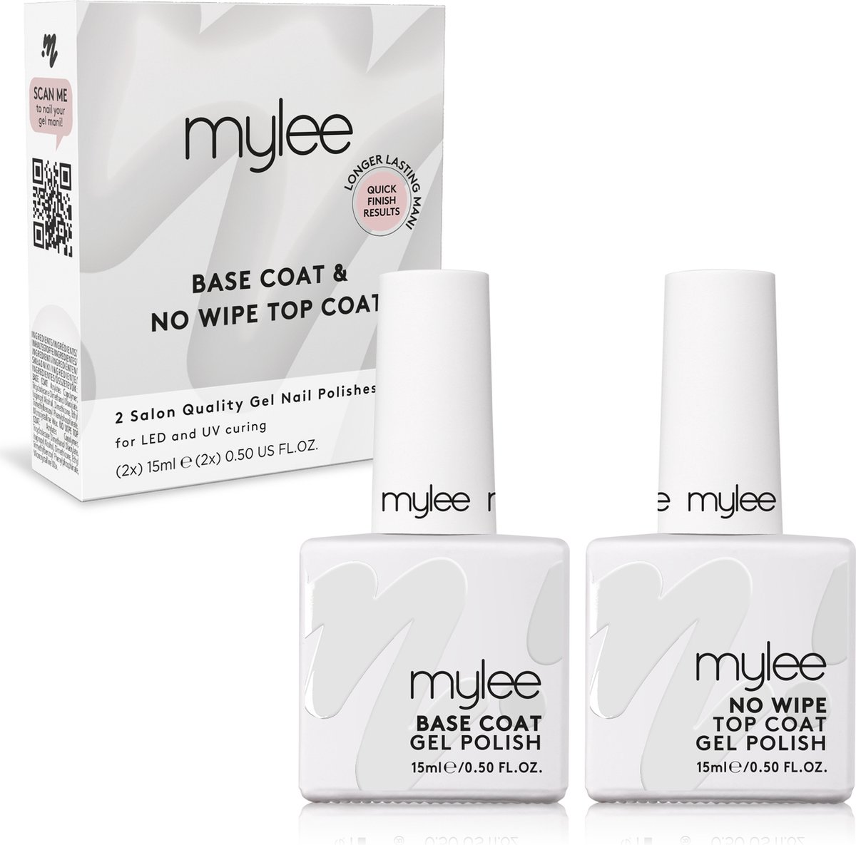 Mylee No-Wipe Gel-Nagellak Top & Base Coat 15ml UV/LED Nail Art Manicure Pedicure voor professioneel & thuisgebruik - Langdurig en gemakkelijk aan te brengen