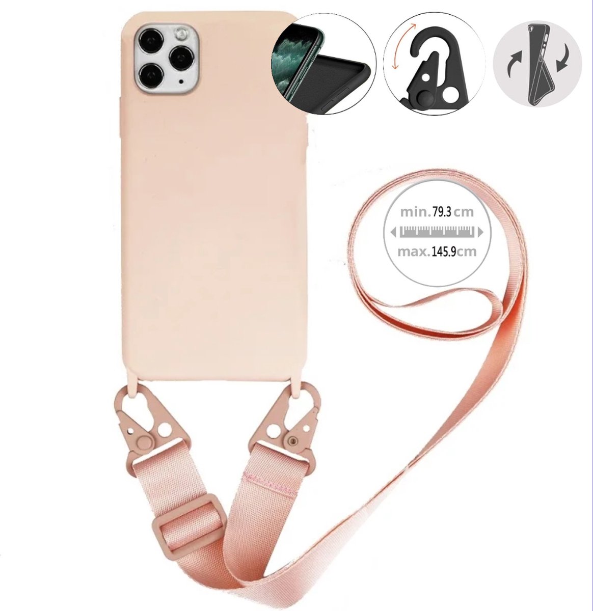 Siliconen design hoesje met koord voor de iPhone 15 Plus - Sand Pink