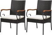 Set van 2 rotan stoelen, polyrotan tuinstoelen, hout, tuinstoel met zitkussen, rotan stoel, tuinstoelen voor outdoor, terrassen, balkon, tuin, G design, 60 x 55 x 89 cm