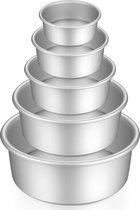 Round Baking Tins Set of Anodized Aluminium Non-stick Coating, with Bottom Detachable, 5 sizes (5"/6"/7"/8"/ 9")