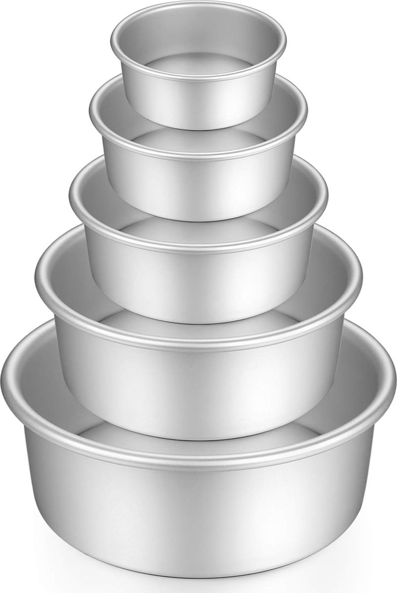 Round Baking Tins Set of Anodized Aluminium Non-stick Coating, with Bottom Detachable, 5 sizes (5