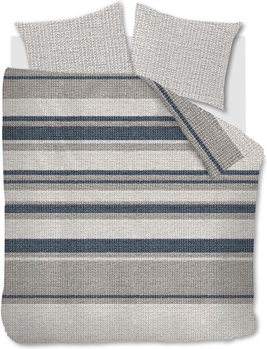 Riviera Maison Rattan Stripes dekbedovertrek - Tweepersoons - 200x200/220 - Blauw Grijs