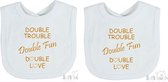 Lot de 2 bavoirs Soft Touch Bavoir "Double trouble Double fun Double love" Unisexe Twins Katoen Wit/ beige Taille 33x22 Cm