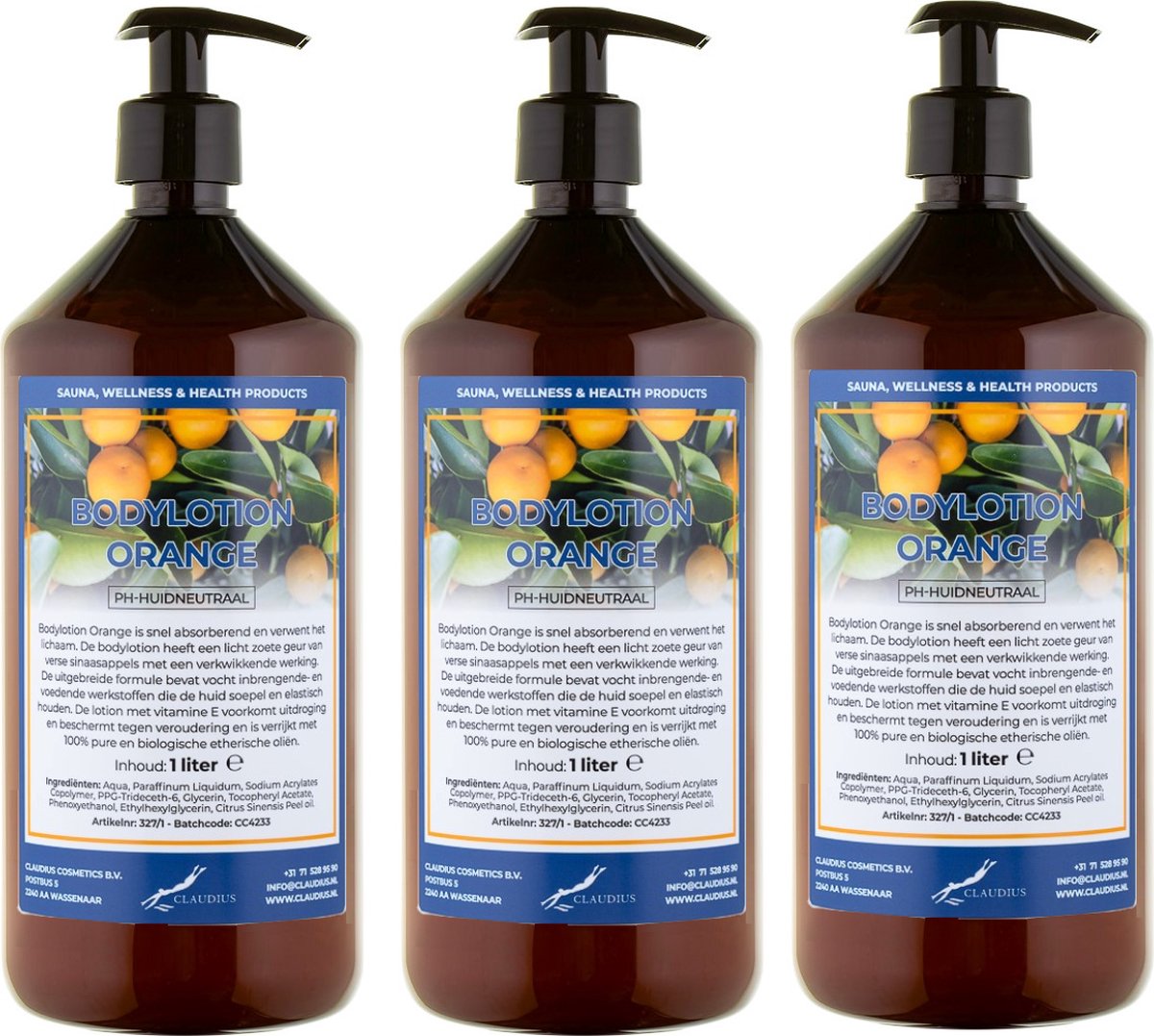 Bodylotion Orange 1 Liter - met gratis pomp - set van 3 stuks
