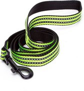 Nobleza reflecterende hondenriem - Geel / groen - Nylon looplijn hond - Uitlaatriem 120 cm - Hondenlijn - Leiband hond groen