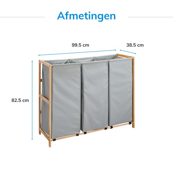 ACAZA Grand Trieur à Linge 3 Compartiments - Panier à Linge XL - Tissu/ Bamboe - Gris Vert