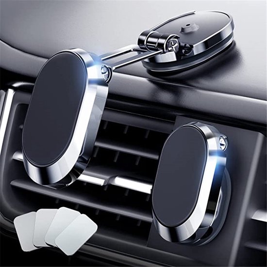 Magnetische Telefoonhouder Auto – 360° Draaibaar – Voor Dashboard & Ventilatierooster – Universele Smartphone Houder – Inclusief Metalen Platen