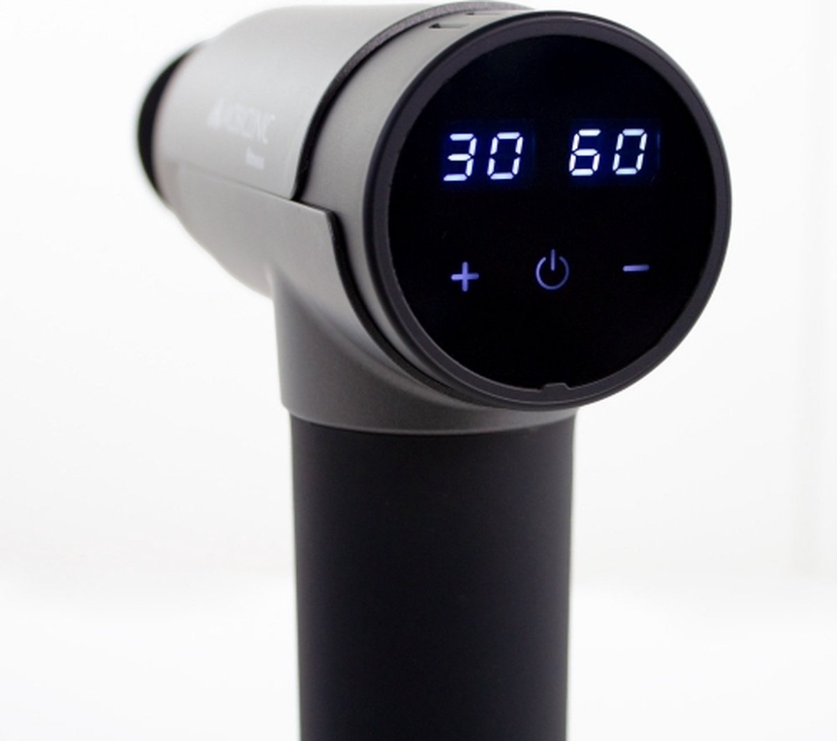 Mobiclinic PS-01 - Massageapparaat - Massage Gun - Massage pistool - 6 verschillende Opzetstukken - 30 instelbare intensiteitsniveaus - LCD scherm - Spiermassagepistool - Diep weefsel massageapparaat - Draagbaar - Grijs thumbnail 2