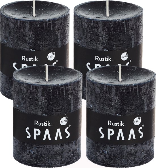 SPAAS Kaarsen - Rustieke kaarsen 68/80 mm - Stompkaars - 30 branduren - Zwart - 4 stuks - Voordeelverpakking