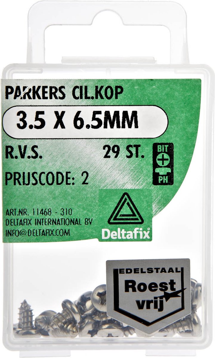Deltafix.PARKERS CIlinder KOP 3.5 x 6.5MM . R.V.S. 29 Stuks metaal schroeven. Hout schroef. - Deltafix