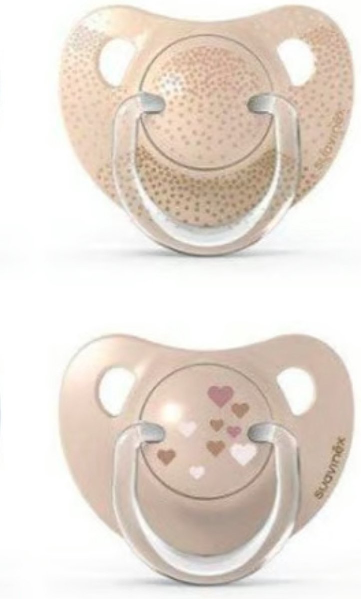 Goedkoopste Fopspenen Suavinex Duo Memories New Gold 0-6 m - 2 stuks Silicone Fopspeen Hartjes Stipjes Fysiologisch Anatomisch Physiologique Anatomica