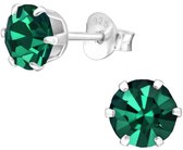 Joy|S - Zilveren oorknoppen - rond 6 mm - kristal emerald groen - oorbellen