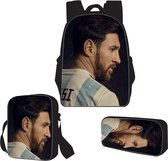 WonderStore© Messi - Sac à dos et trousse à Stylos Kinder avec un sac à lunch assorti - Cartable Blauw - Cadeau pour les fans de Messi