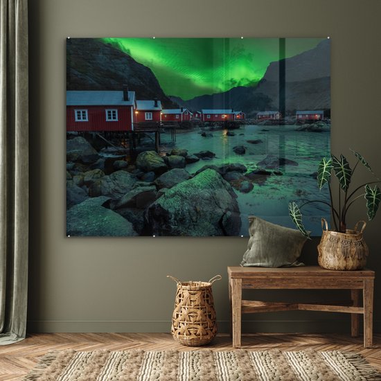 MuchoWow® Peinture sur Verre - Aurores Boréales - Norvège - Nuit - 160x120 cm - Peintures sur Verre Acrylique - Photo sur Glas