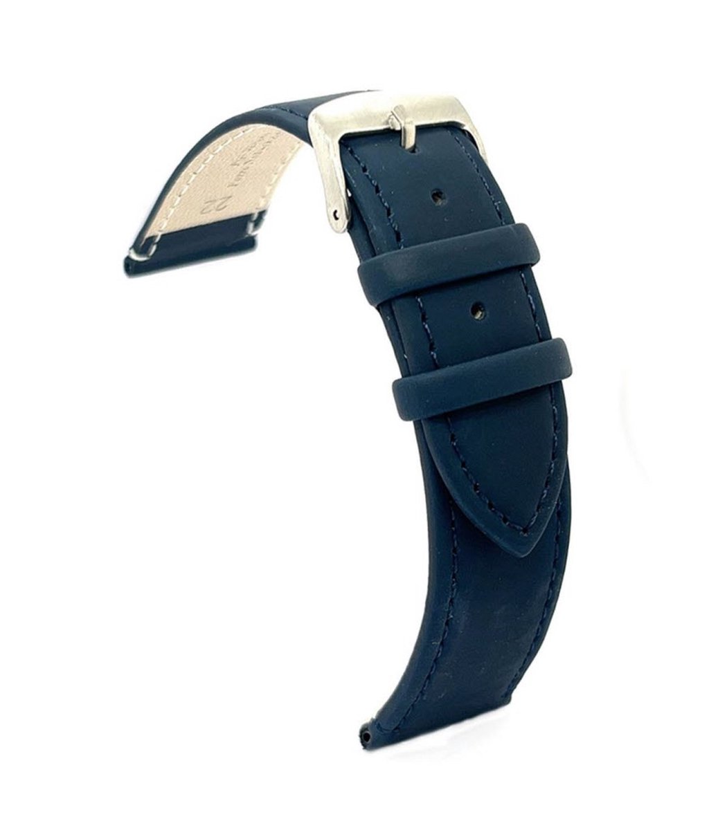 Horlogeband-horlogebandje-22mm-echt leer-zacht-mat-blauw-stalen gesp-leer-22 mm