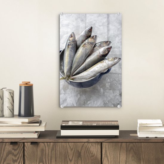 Peinture sur verre - Maquereau frais dans un seau avec de la glace - 20x30 cm - Peintures sur Verre Peintures - Photo sur Glas