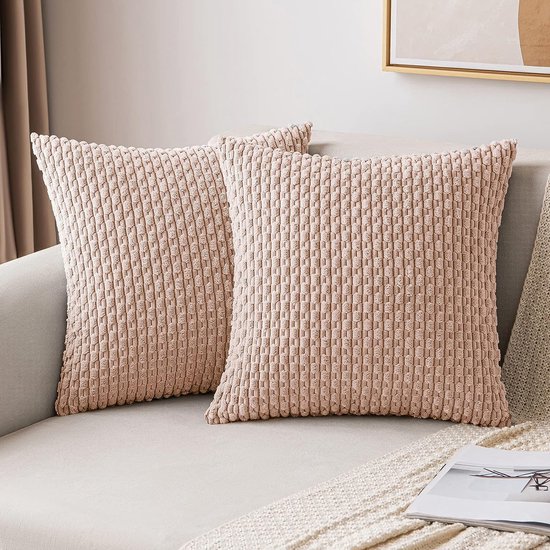 Housses de coussin en velours côtelé, housses de coussin décoratives, coussins de canapé modernes, doux pour canapé, salon, chambre à coucher, lot de 2, 40 x 40 cm, rose