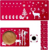 Placemat Kerstmis, 12-delige kersttafelsets met onderzetters, kerstplacemats, afwasbaar, pvc-placemats, tafelmat voor keuken, hotel, eettafel, feestdecoratie, rood