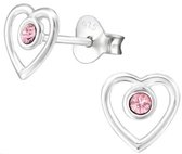 Joy|S - Zilveren hartje met La Crystale oorbellen 7 mm - roze