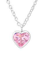 Joie|S - Pendentif coeur en argent 6 x 7 mm - zircone rose - avec chaîne 39 cm - pour enfants