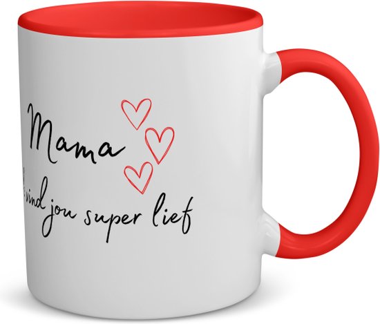 Akyol - mama ik vind jou super lief koffiemok - theemok - rood - Moeder - de liefste mama - moeder cadeautjes - moederdag - verjaardag - geschenk - kado - 350 ML inhoud