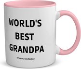Akyol - world's best grandpa it's true we checked koffiemok - theemok - roze - Opa - werelds beste opa - verjaardag - cadeautje voor opa - opa artikelen - kado - geschenk - 350 ML inhoud