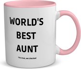 Akyol - world's best aunt it's true we checked koffiemok - theemok - roze - Tante - werelds beste tante - verjaardag - cadeautje voor tante - tante artikelen - kado - geschenk - 350 ML inhoud