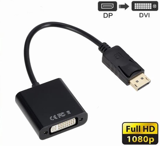 DP to DVI – Displayport naar DVI-I adapter – DP naar DVI Adapter - Converter Full HD 1080P - Zwart